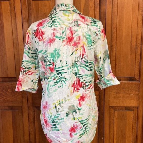 Investments Wrinkle-free Button Down 3/4 Length Sleeve Multicolor Cotton Blouse - Picture 4 of 11